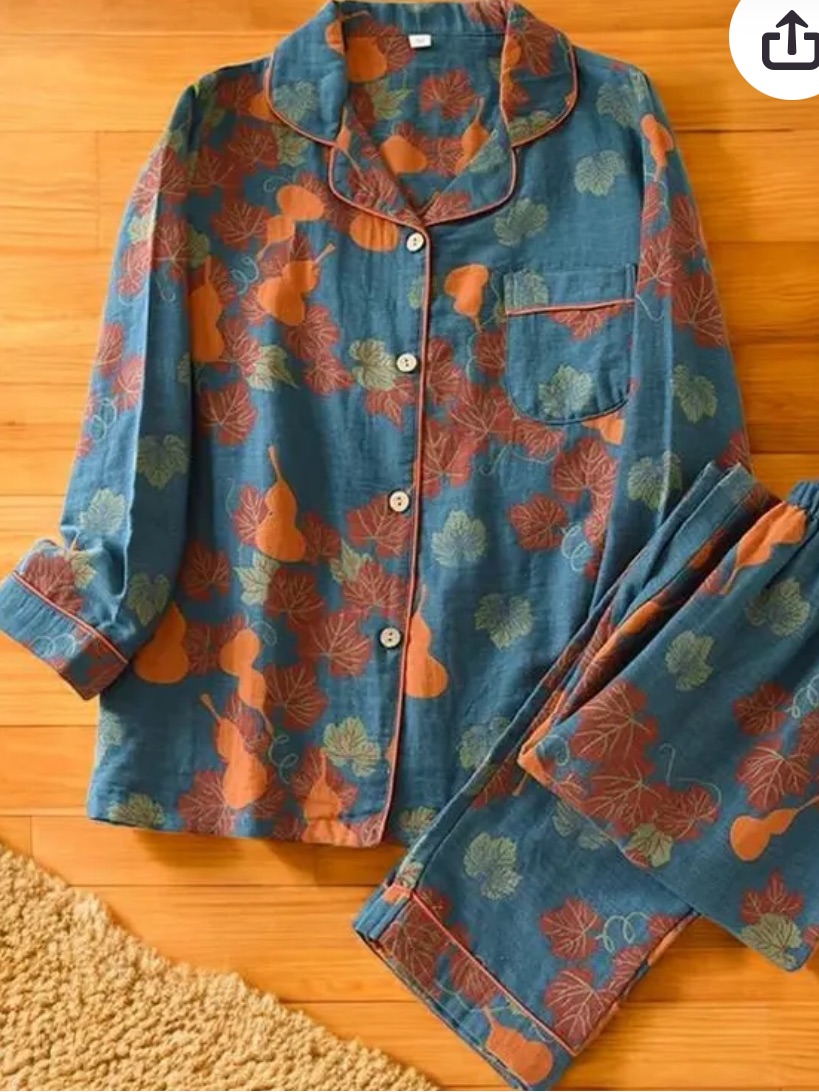 Blue Floral 100% Cotton Gauze Pajama Set Size Medium/ Large Woman’s New With Tag